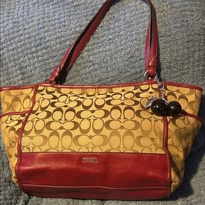 Coach Red and Tan Signature Tote